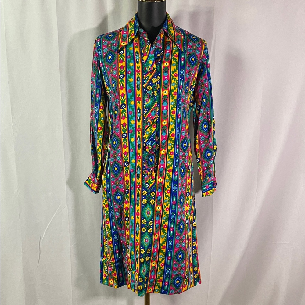 Vintage Serbin of Florida Muriel Ryan Colorful Floral Print Collared Shift Dress